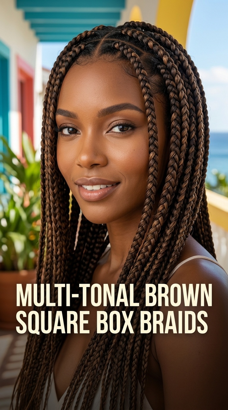 Multi-Tonal Brown Square Box Braids