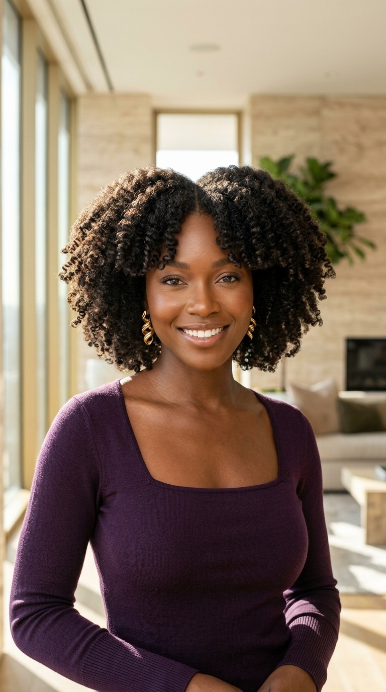 Natural Hair Curtain Bangs Black Women