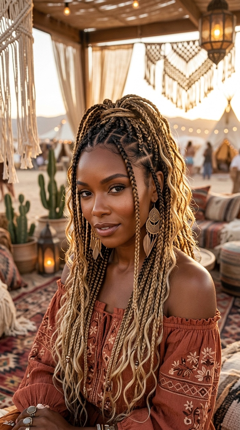 Ombre Blonde Boho Braids Look