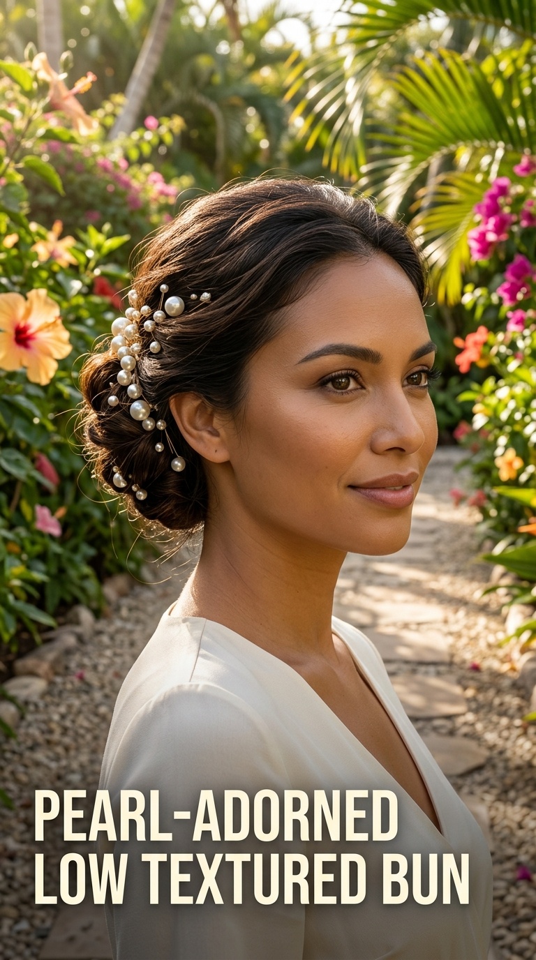 Pearl-Adorned Low Textured Bun