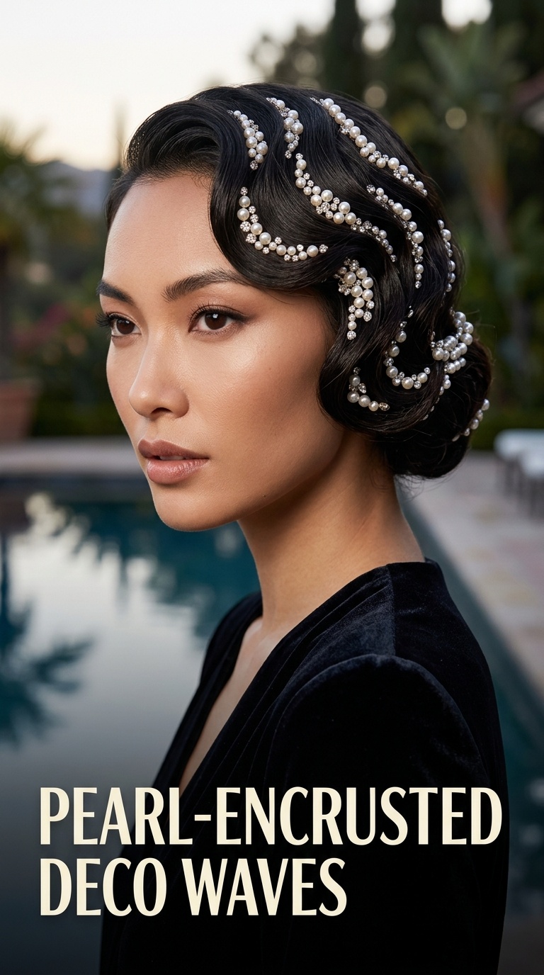 Pearl-Encrusted Deco Waves