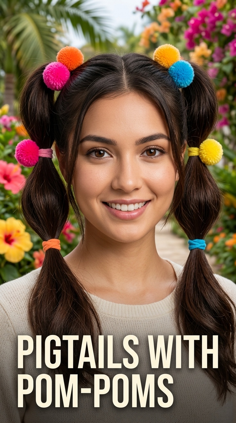 Pigtails with Pom-Poms