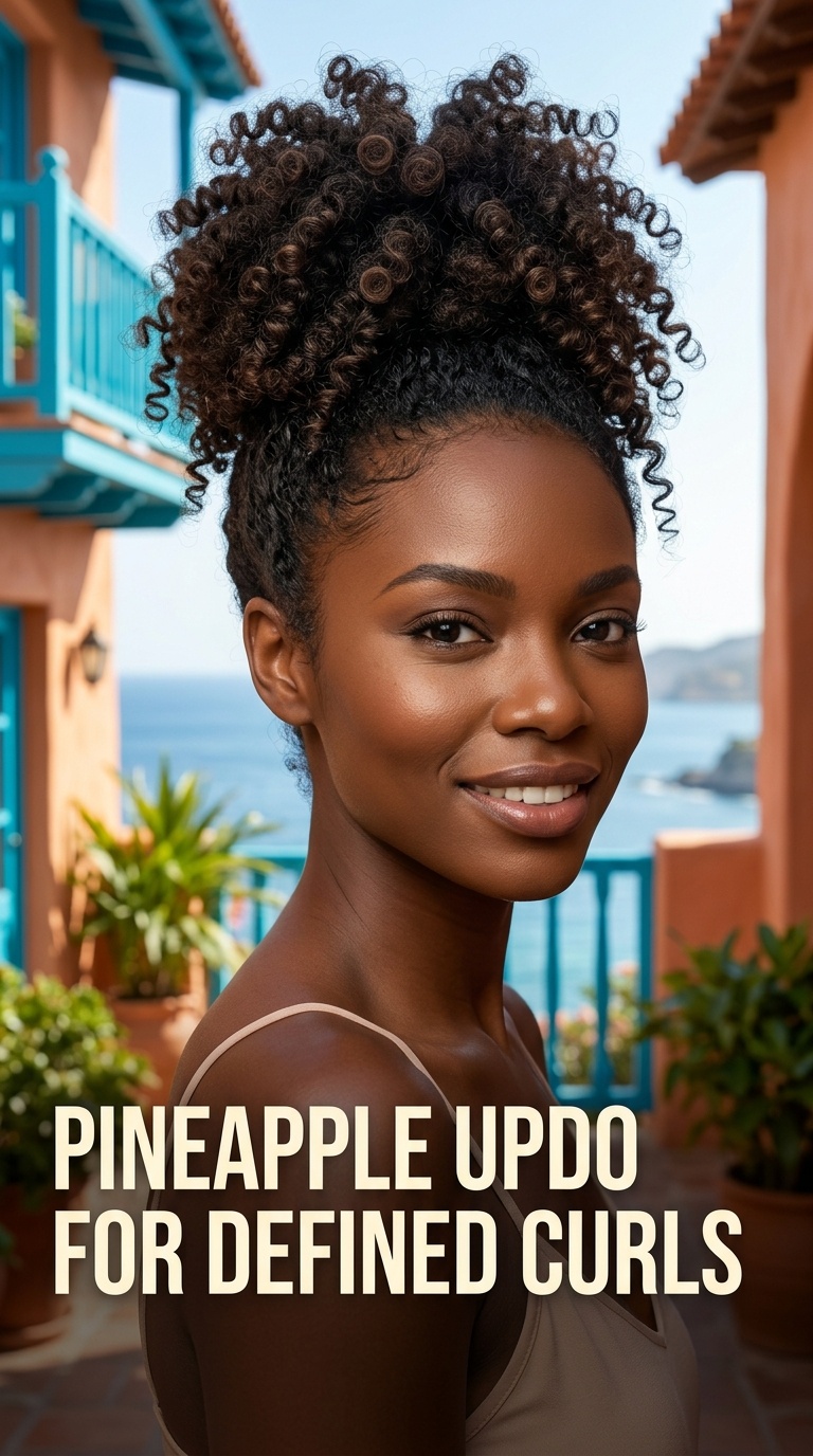 Pineapple Updo for Defined Curls