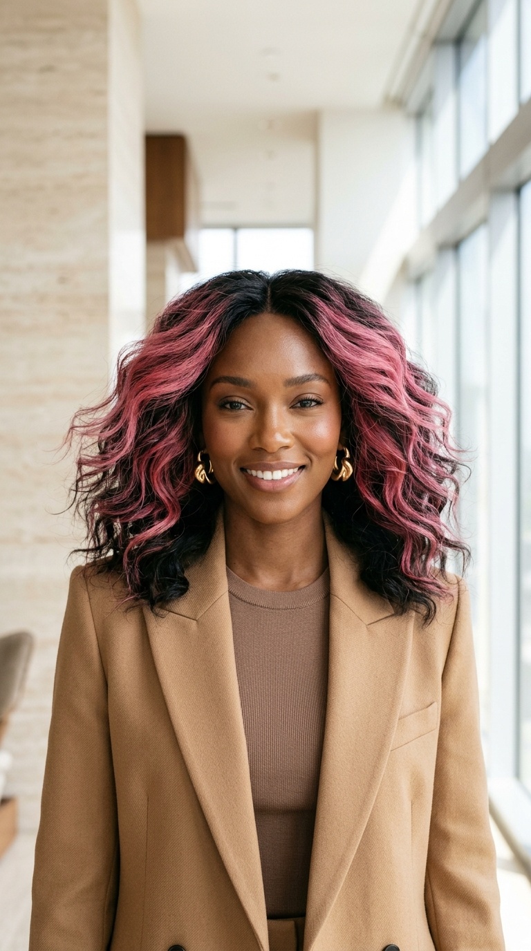 Pink Highlights For Dark Hair Women