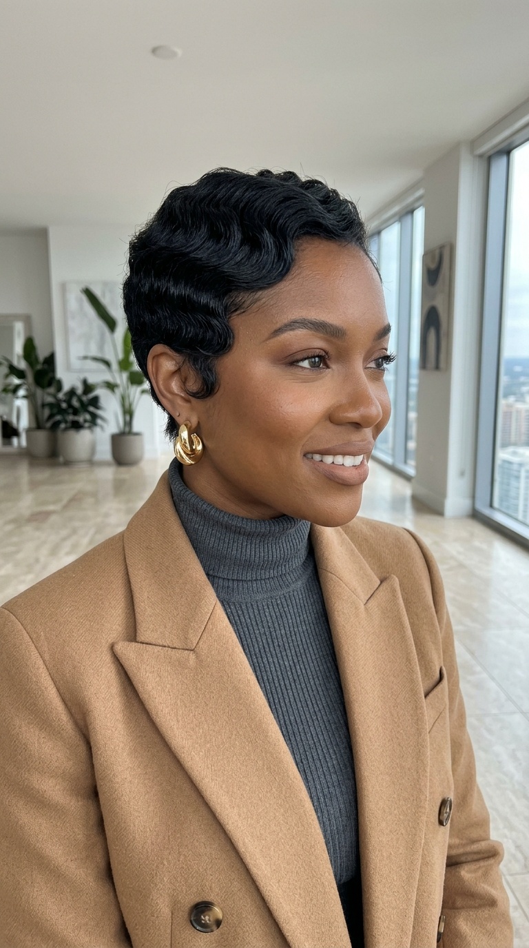 Pixie Cut With Finger Waves Side