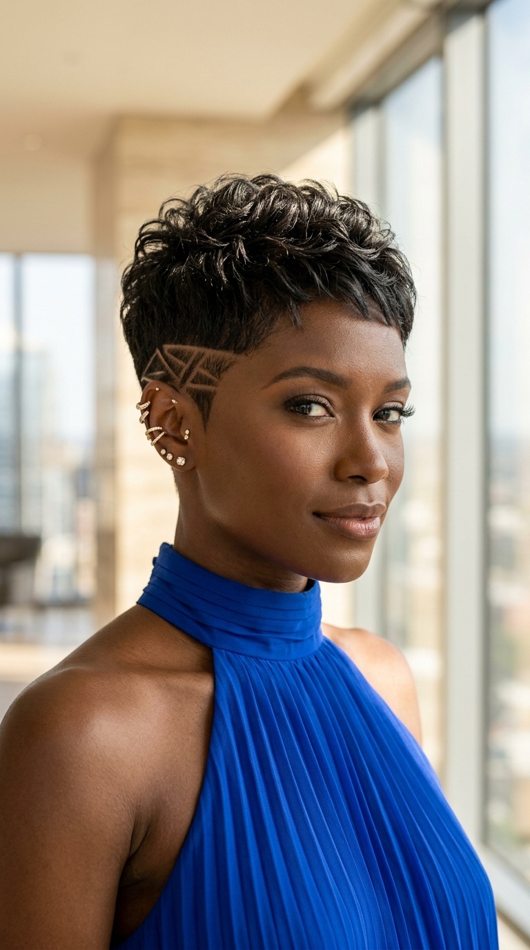 Pixie Cut With Geometric Designs