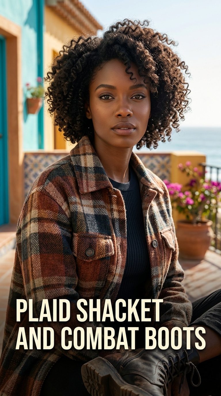 Plaid Shacket and Combat Boots