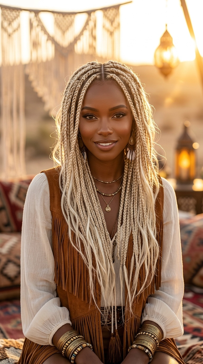 Platinum Blonde Bohemian Box Braids