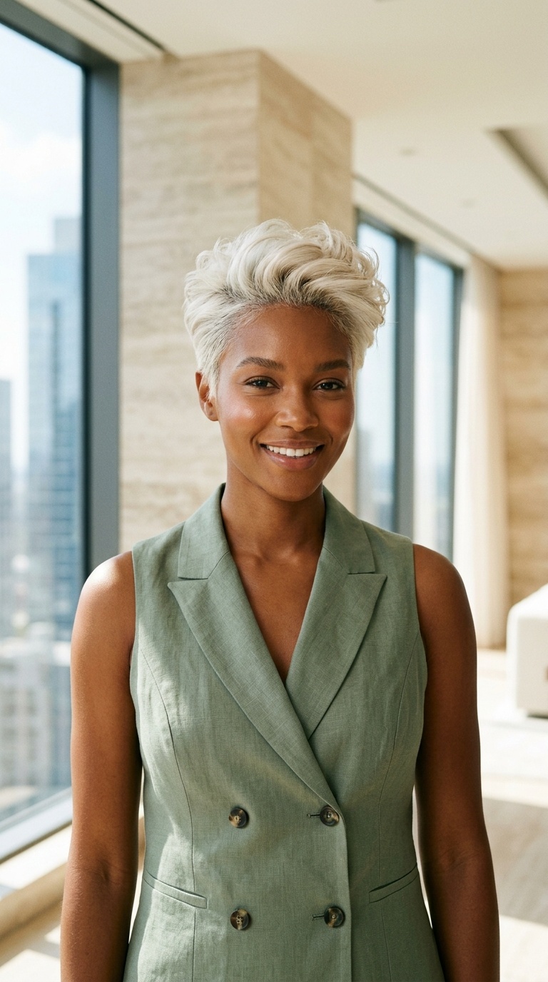 Platinum Blonde Pixie Haircut Black Women