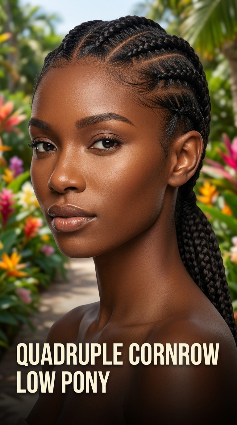 Quadruple Cornrow Low Pony