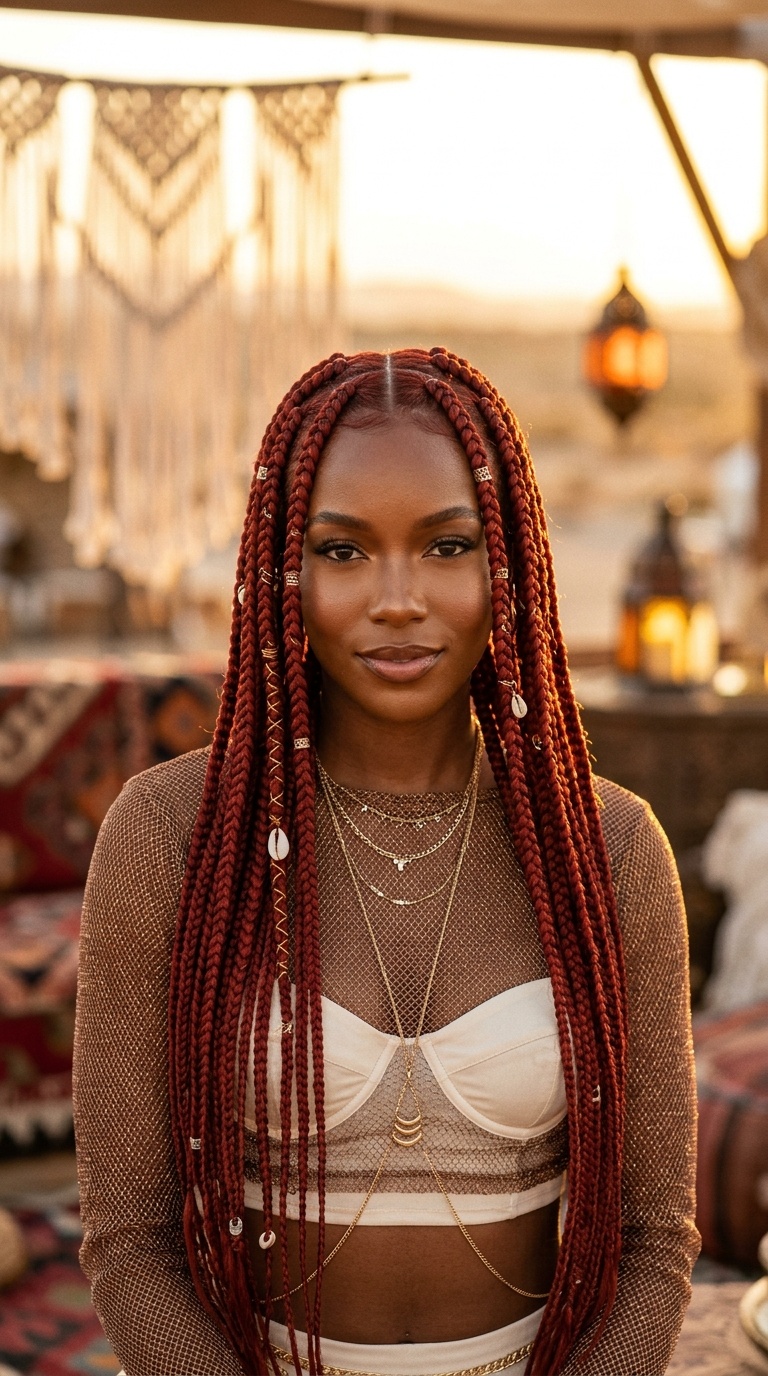 Red Boho Braids Long Style