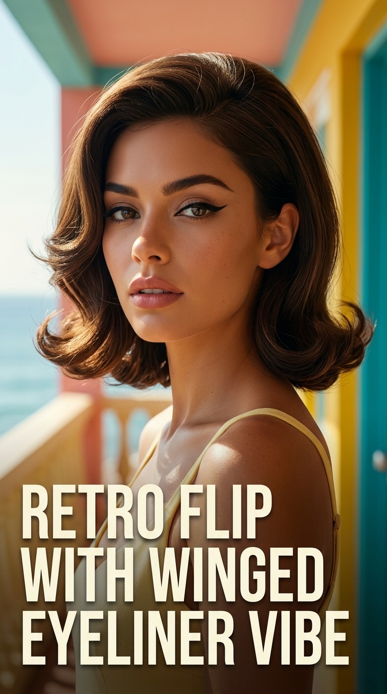 Retro Flip with Winged Eyeliner Vibe