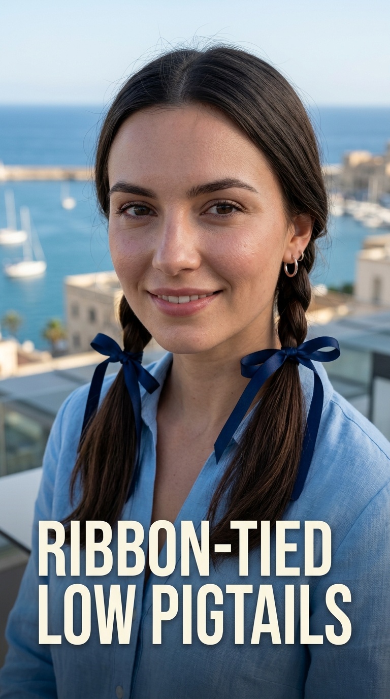 Ribbon-Tied Low Pigtails