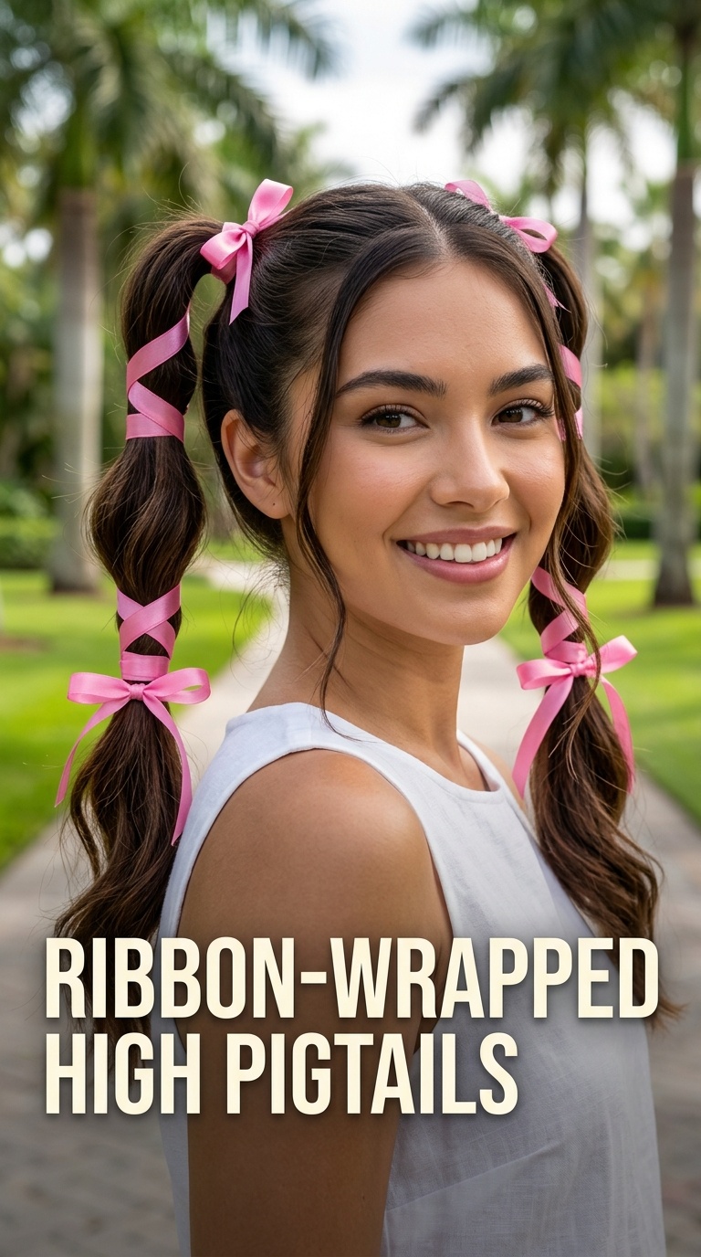 Ribbon-Wrapped High Pigtails