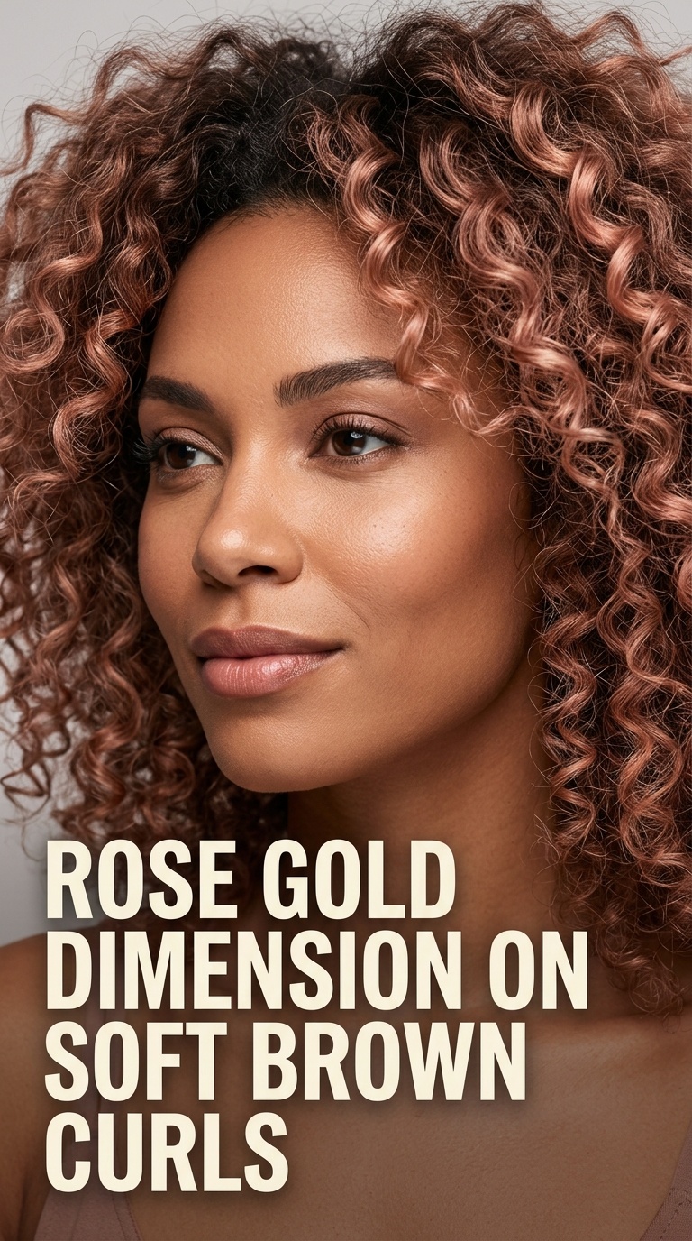 Rose Gold Dimension on Soft Brown Curls