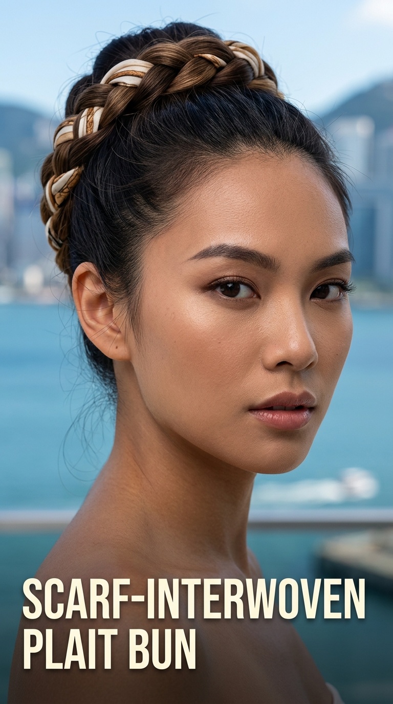 Scarf-Interwoven Plait Bun