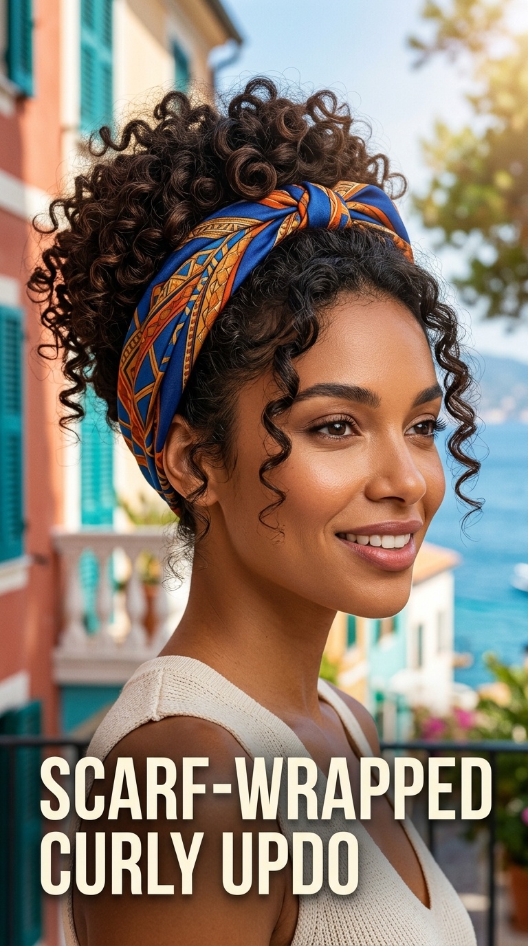 Scarf-Wrapped Curly Updo