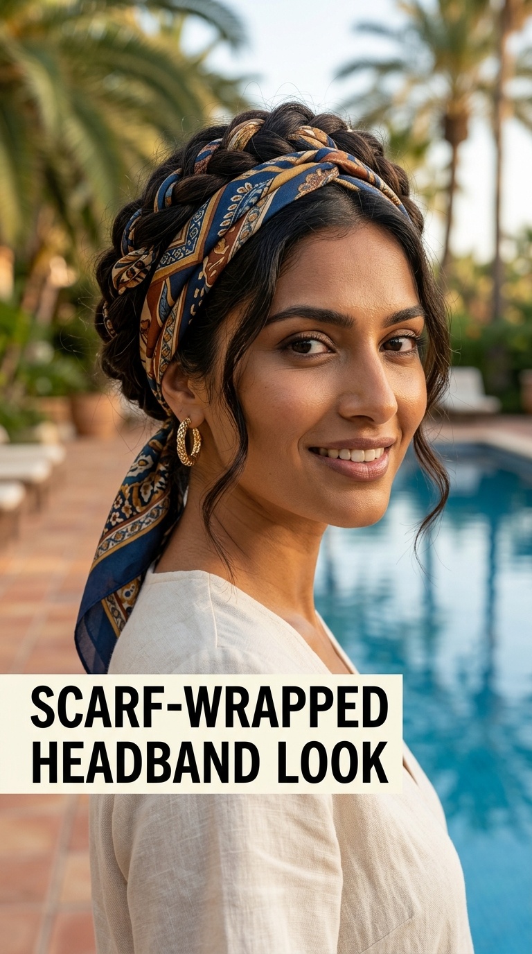 Scarf-Wrapped Headband Look