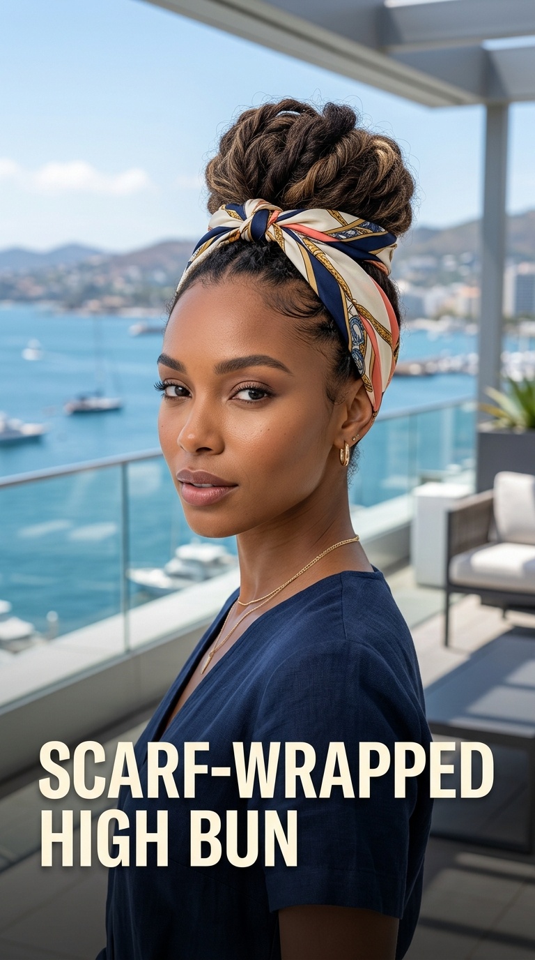 Scarf-Wrapped High Bun