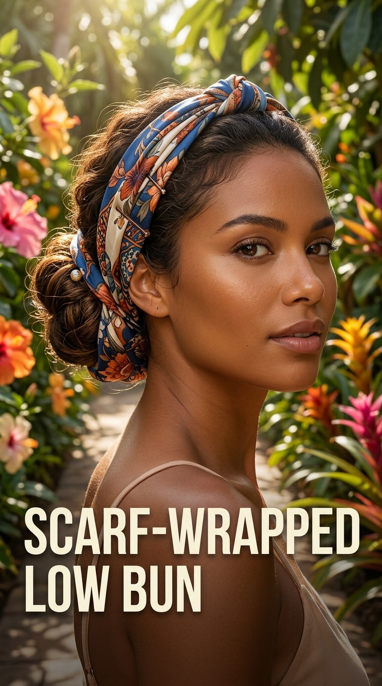 Scarf-Wrapped Low Bun