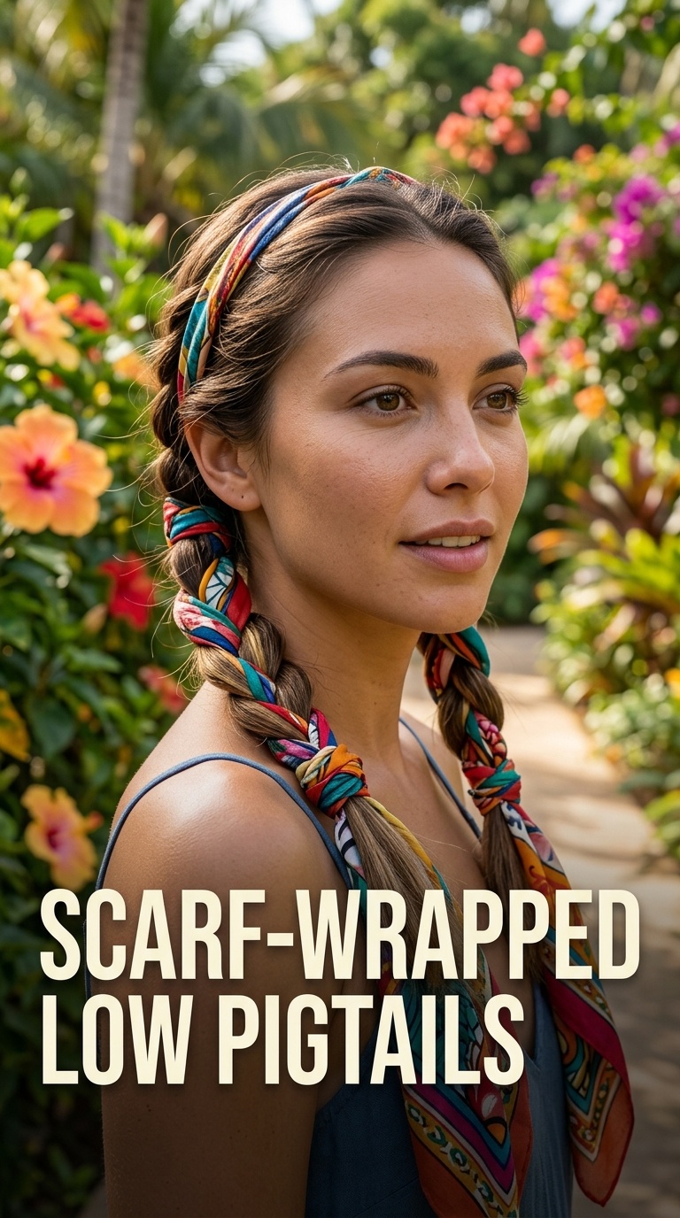 Scarf-Wrapped Low Pigtails