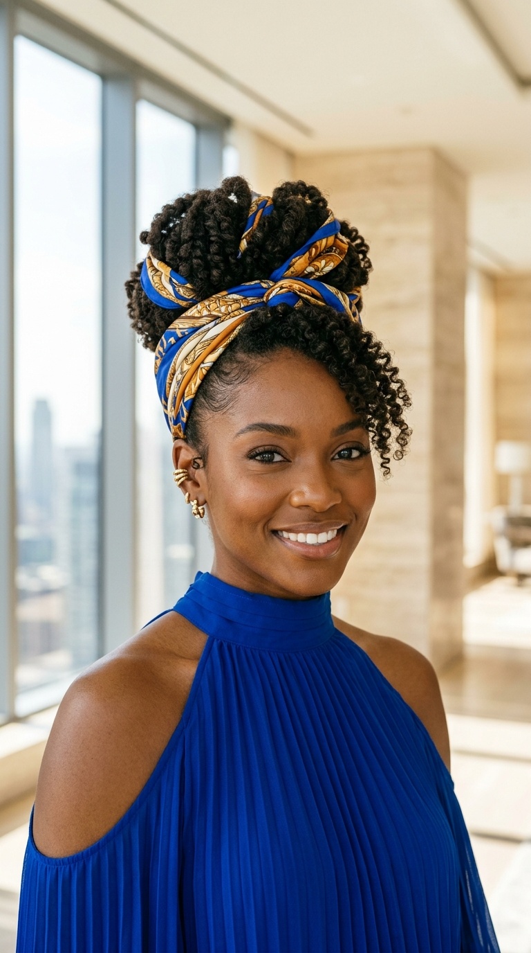 Scarf Wrapped Natural Hairstyle