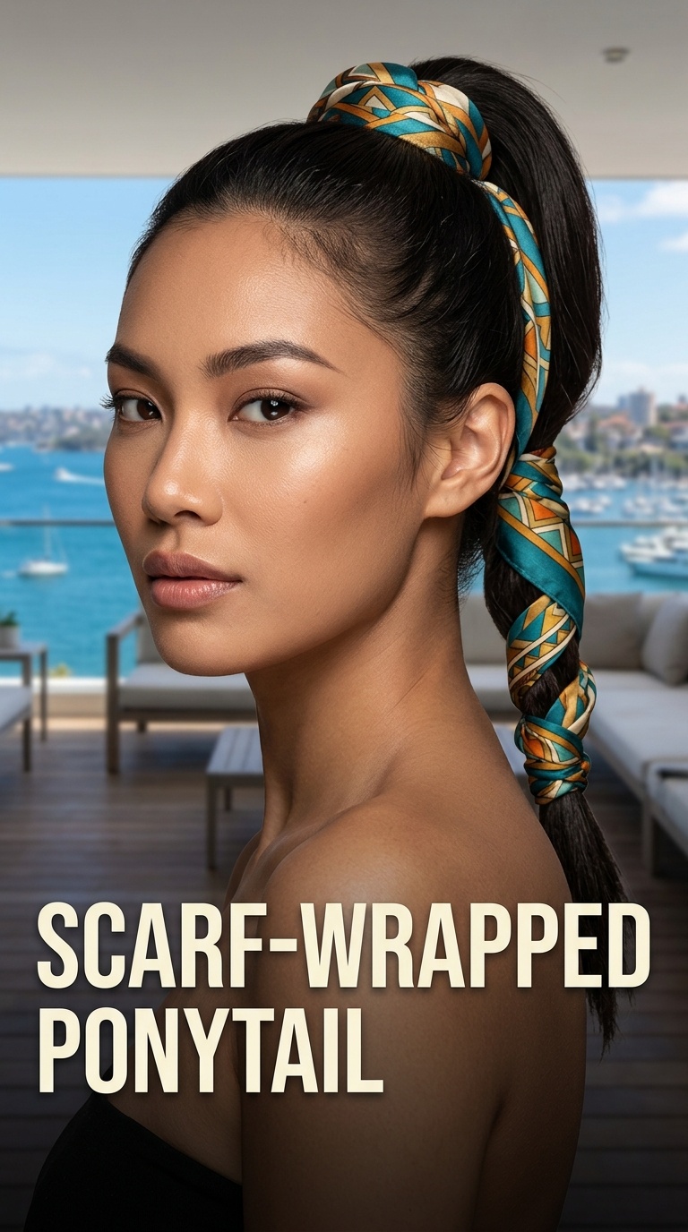 Scarf-Wrapped Ponytail