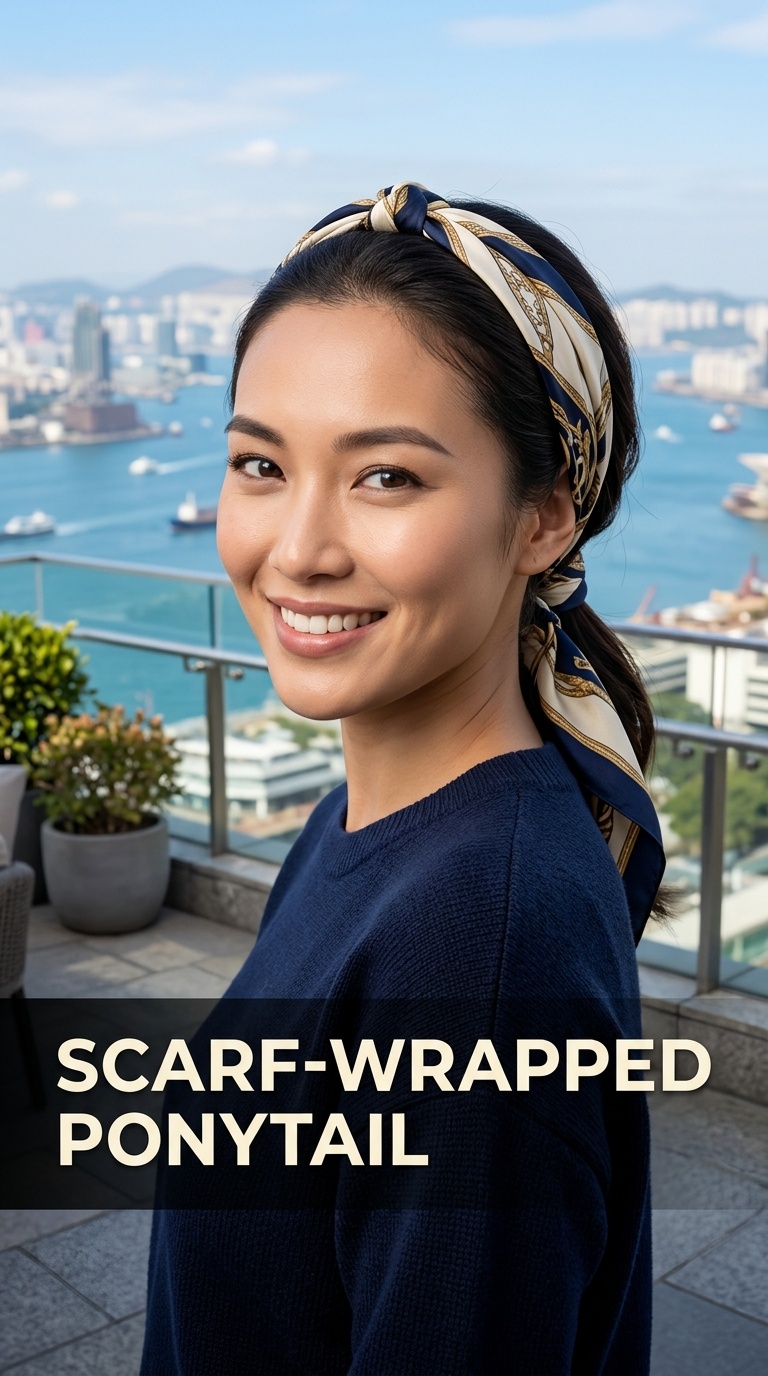 Scarf-Wrapped Ponytail
