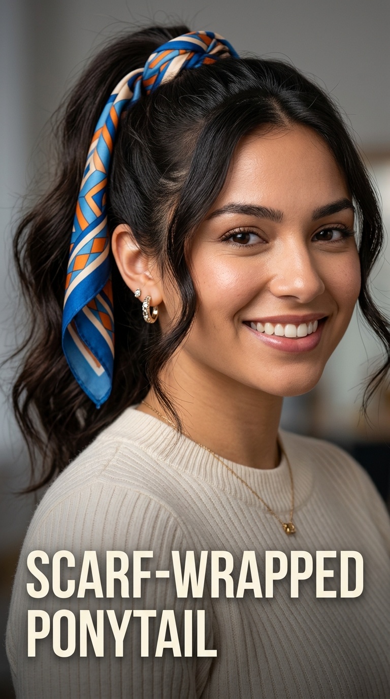 Scarf-Wrapped Ponytail