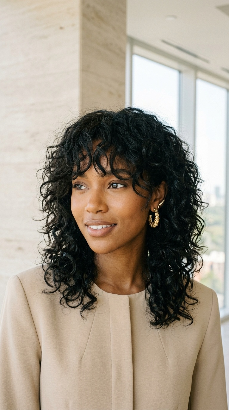 Shag Haircut Curtain Bangs Black Women