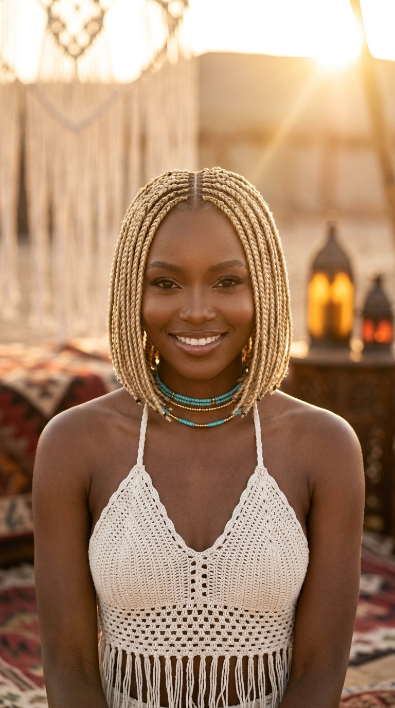 Short Blonde Boho Bob Braids