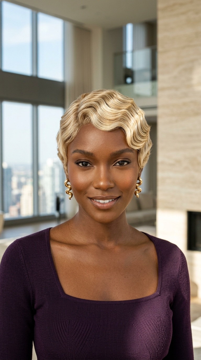 Short Blonde Finger Wave Wigs