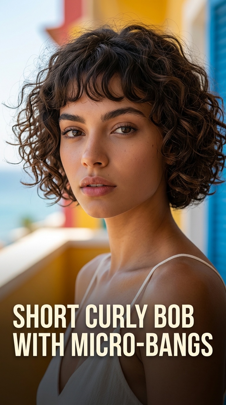 Short Curly Bob with Micro-Bangs