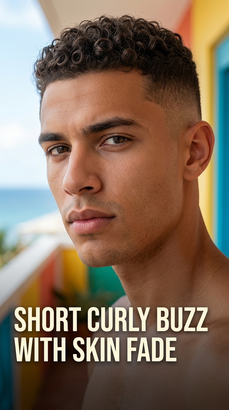 Short Curly Buzz with Skin Fade