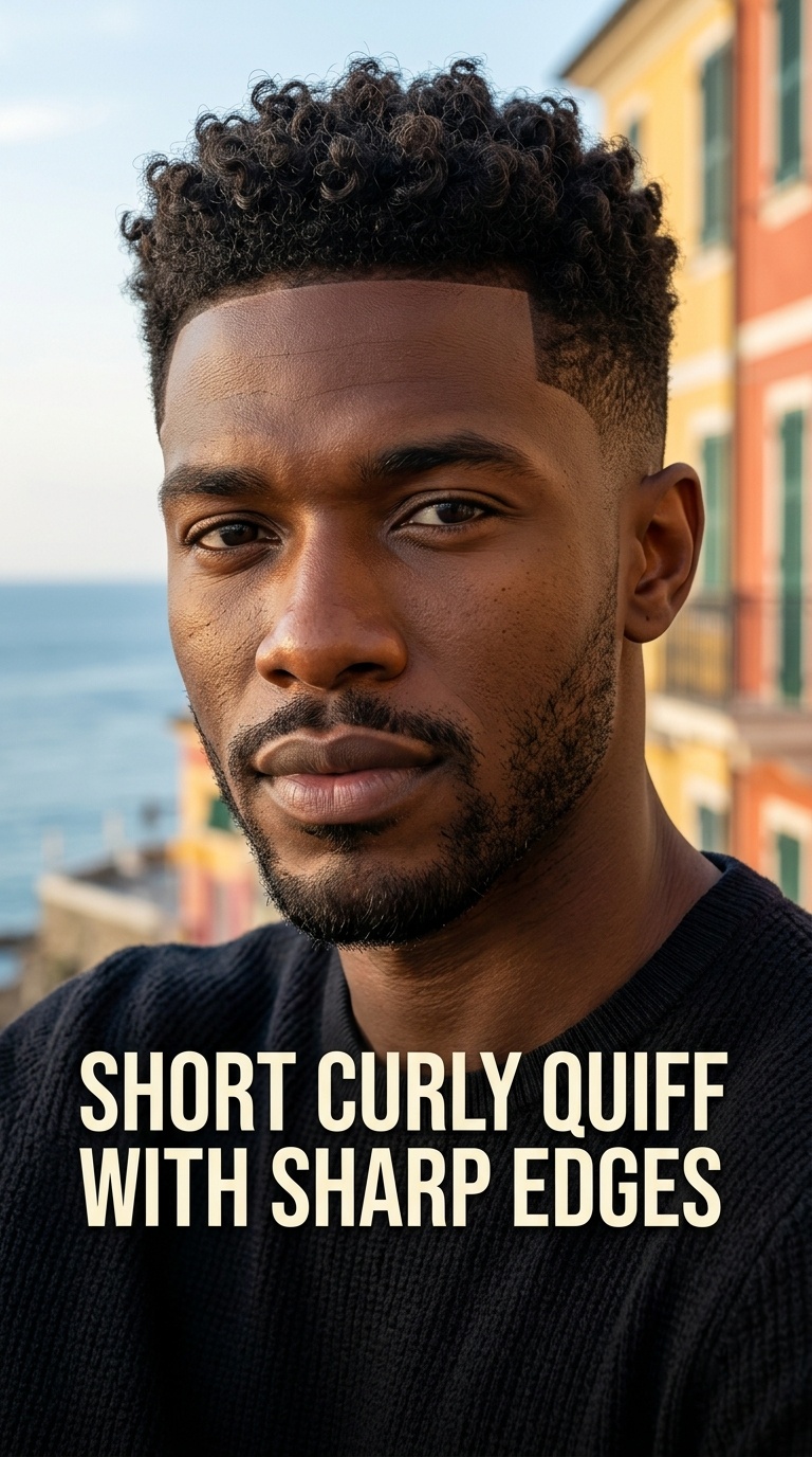 Short Curly Quiff with Sharp Edges