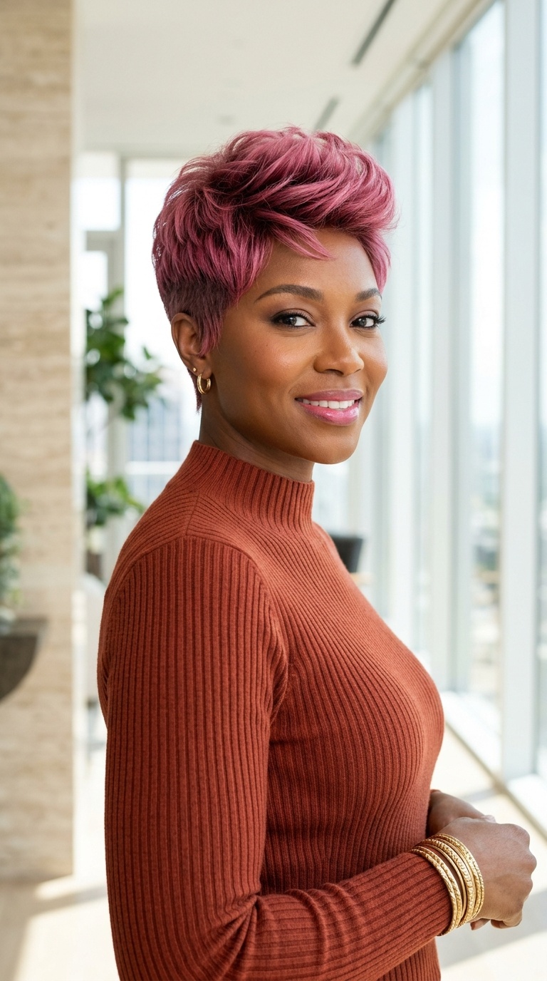Short Pink Tapered Cut Wigs