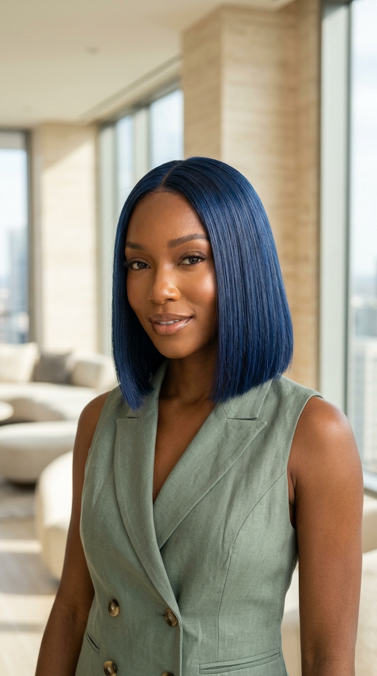 Short Straight Hair Blue Color Styles
