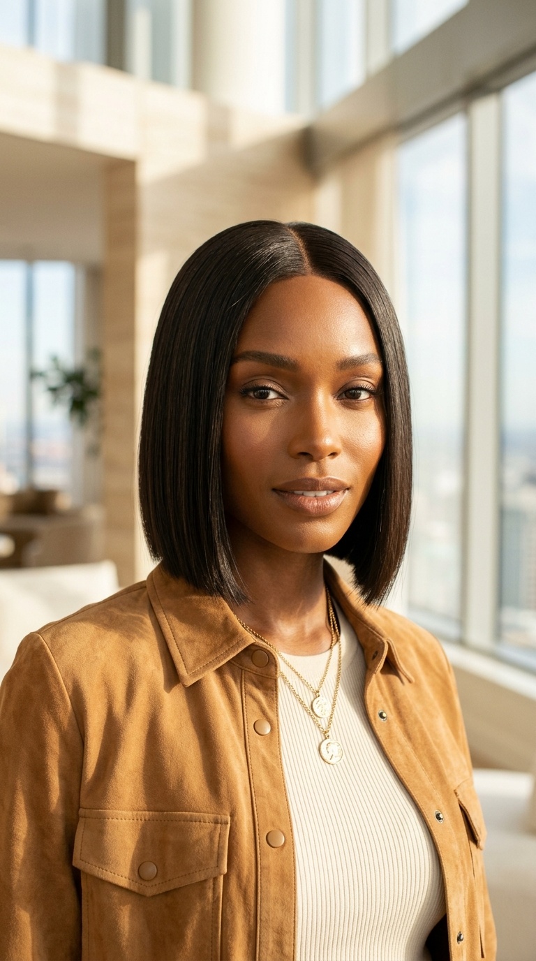 Short Straight Hair Middle Part