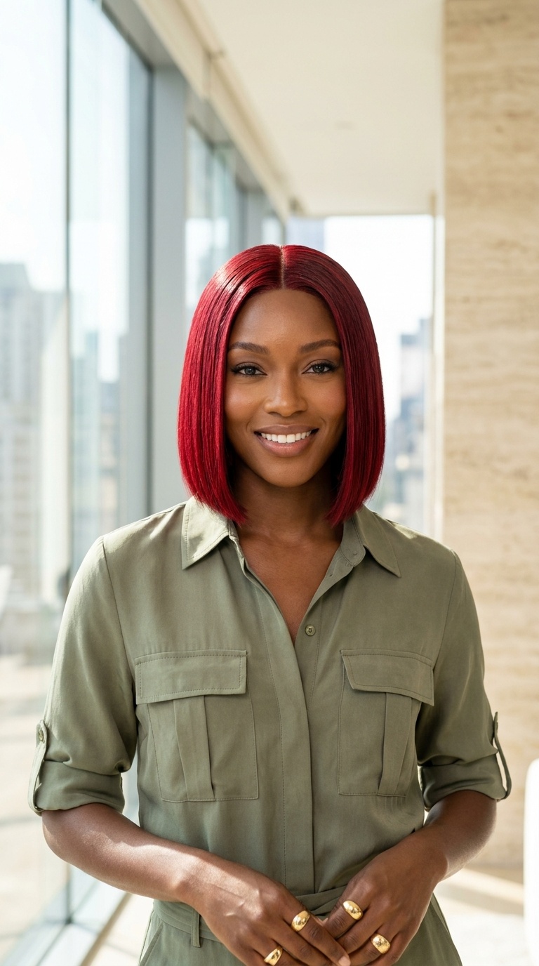 Short Straight Red Hairstyles Black Women