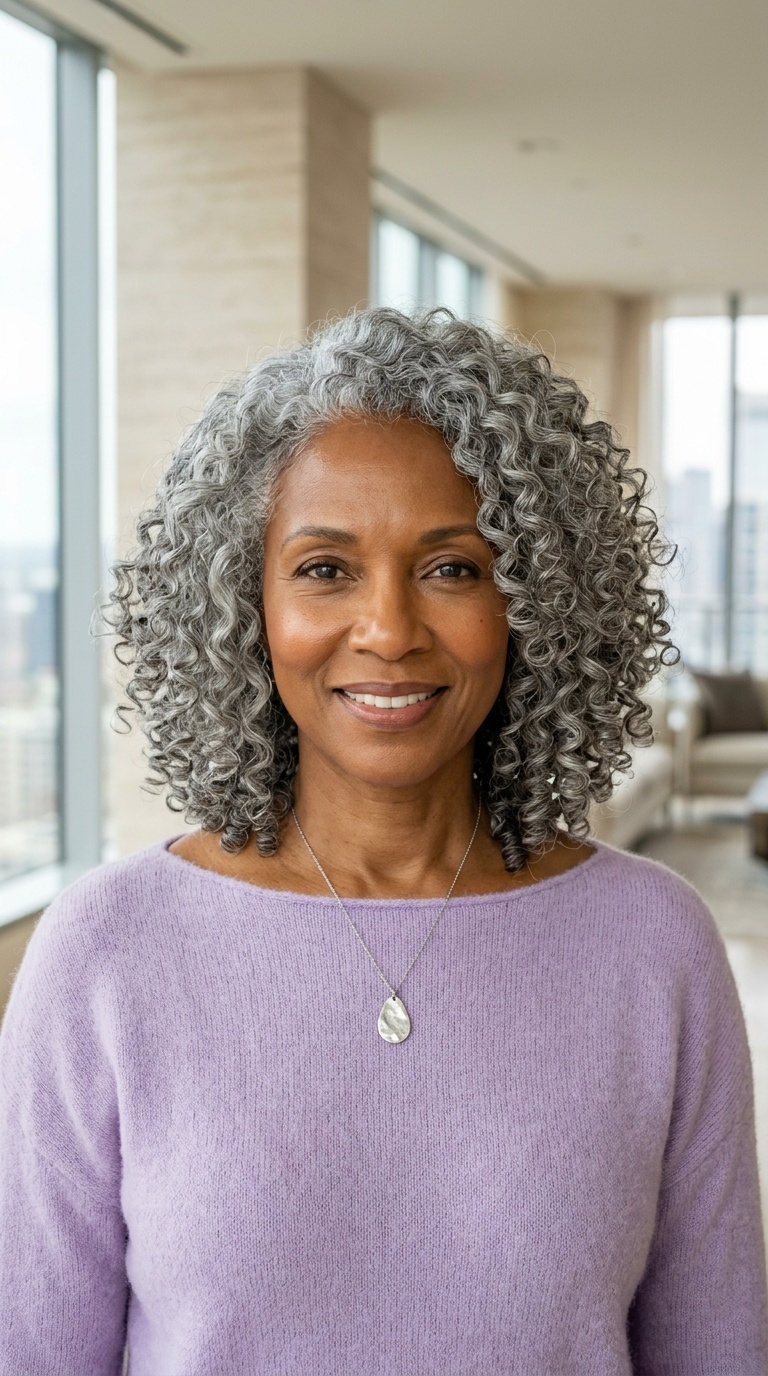 Shoulder Length Gray Curls