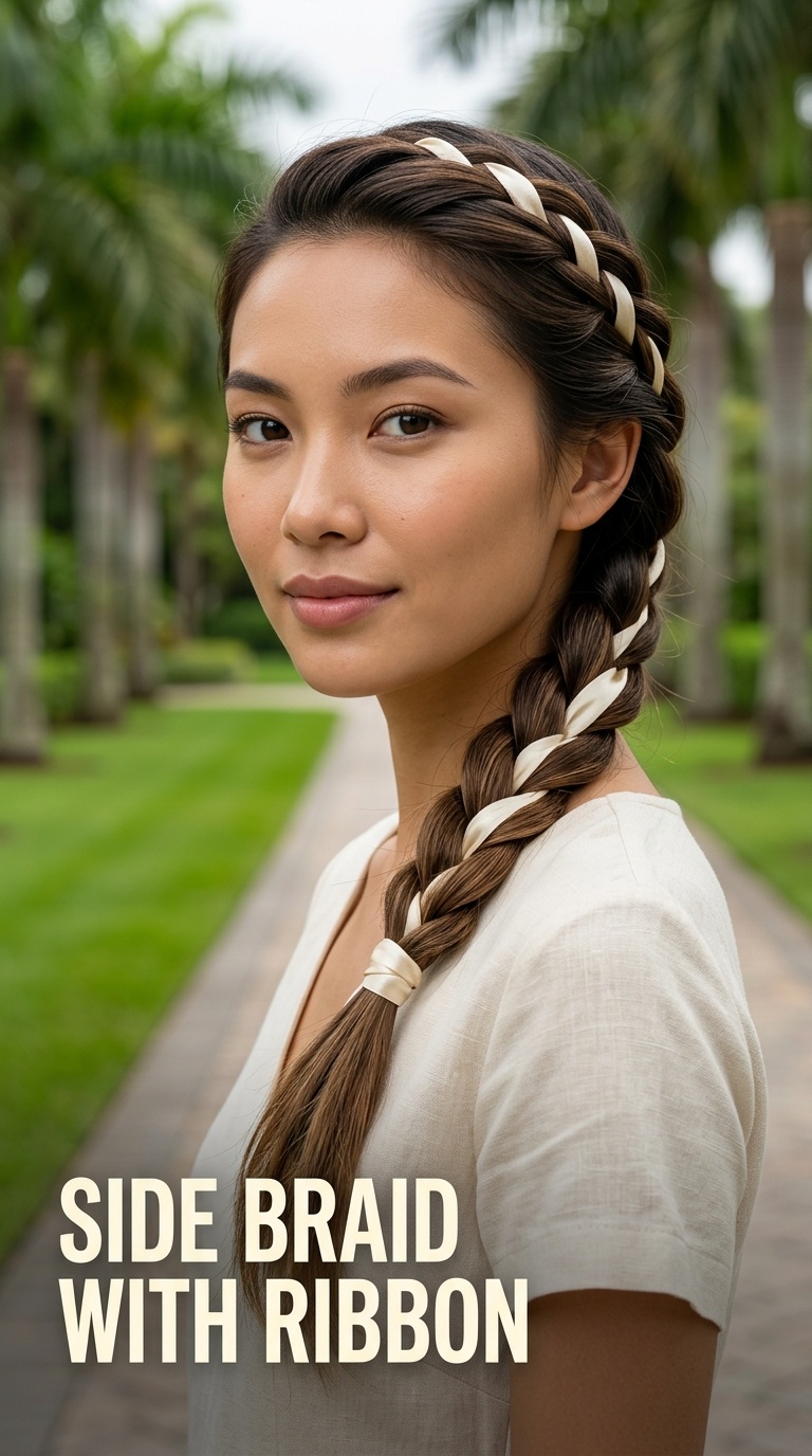 Side Braid with Ribbon