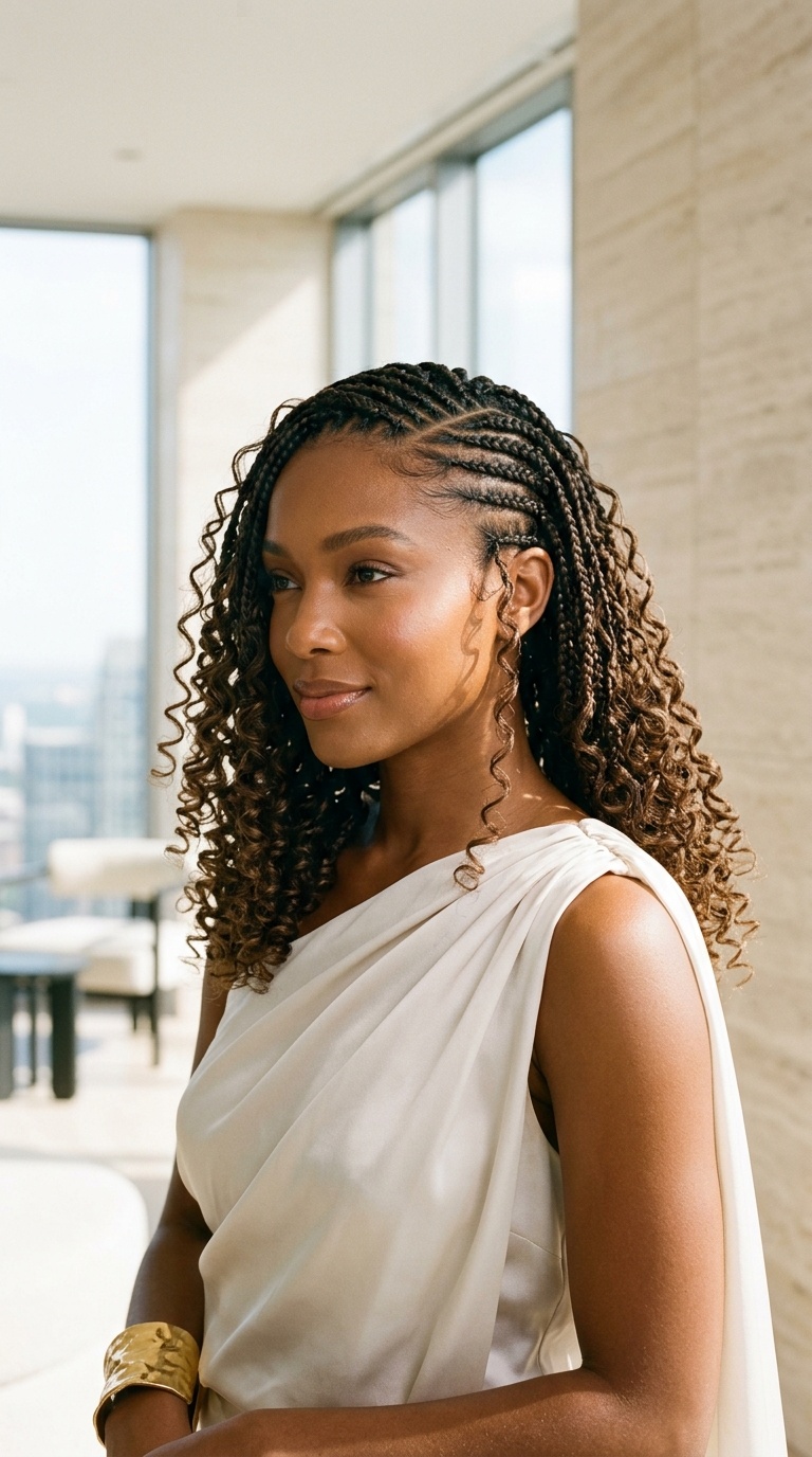 Side Part French Curl Braids