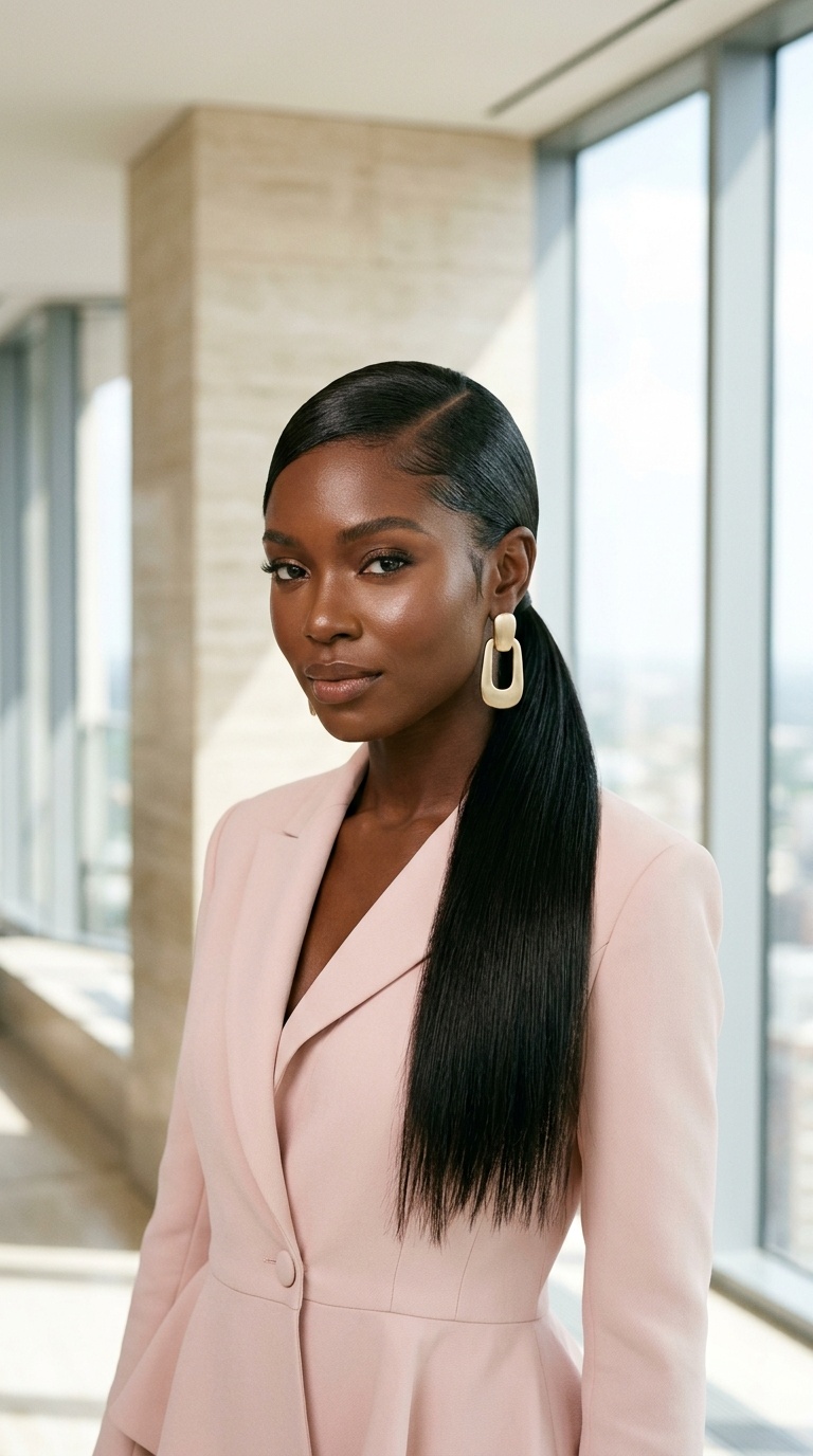 Side Part Low Ponytail Gel