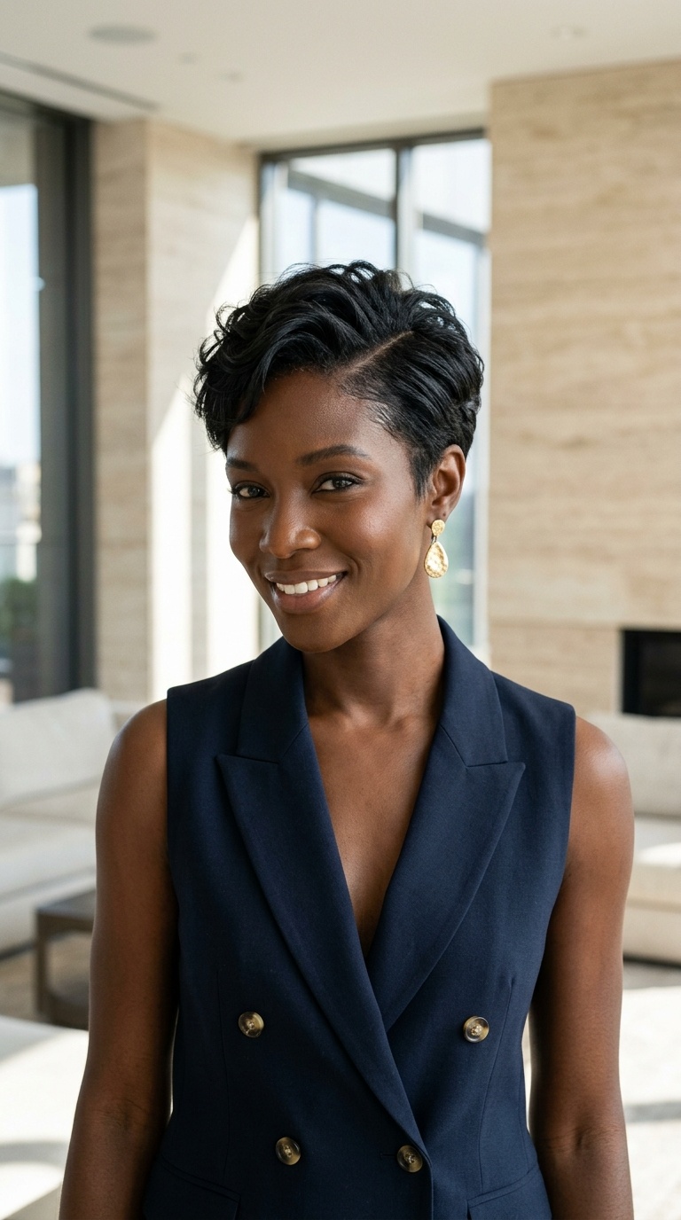 Side Part Pixie Haircut Black Women