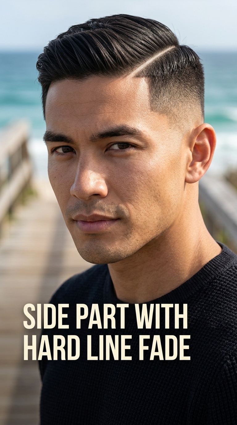Side Part with Hard Line Fade