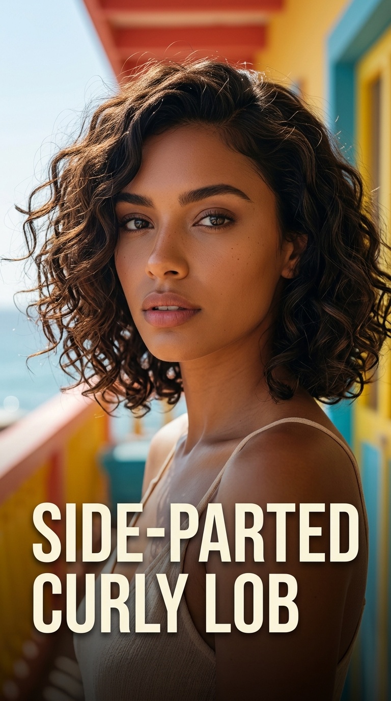 Side-Parted Curly Lob