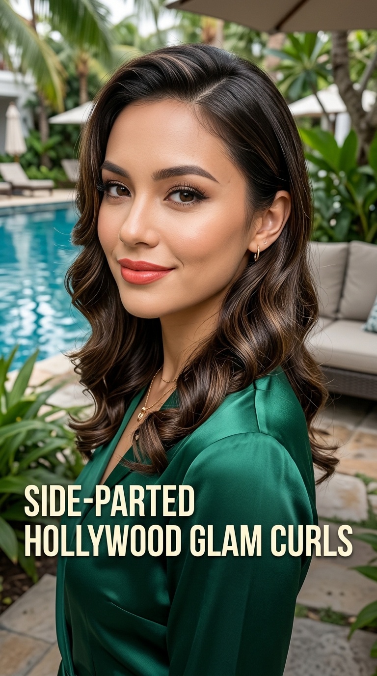 Side-Parted Hollywood Glam Curls