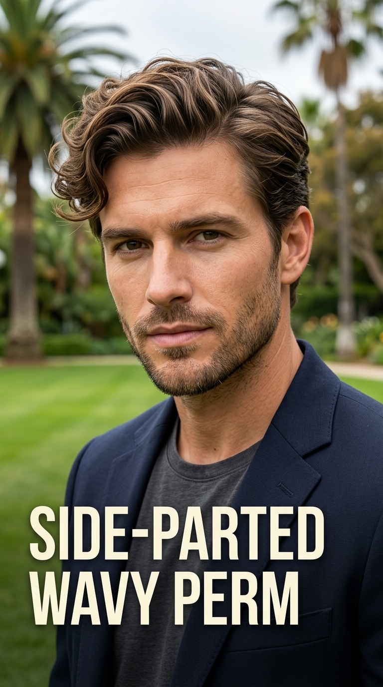 Side-Parted Wavy Perm
