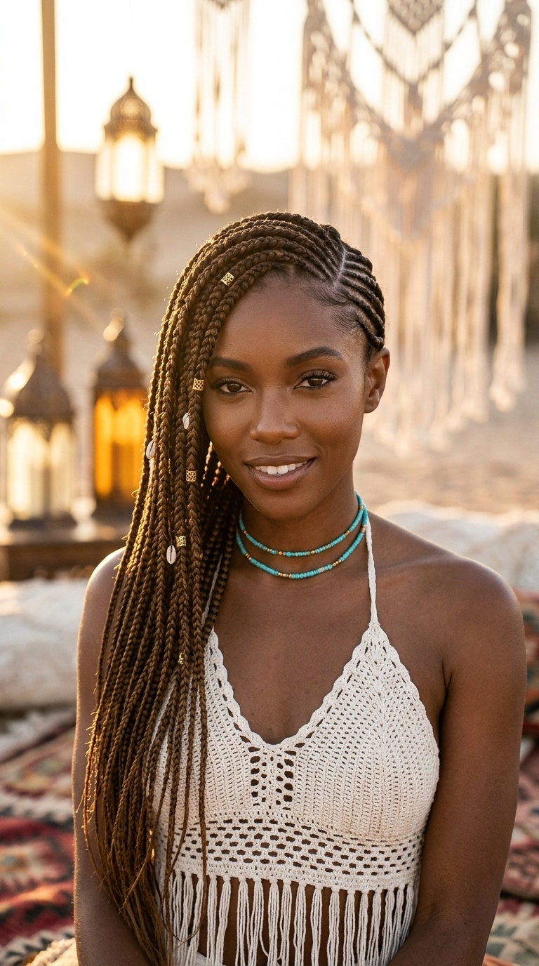 Side Swept Boho Braids Look