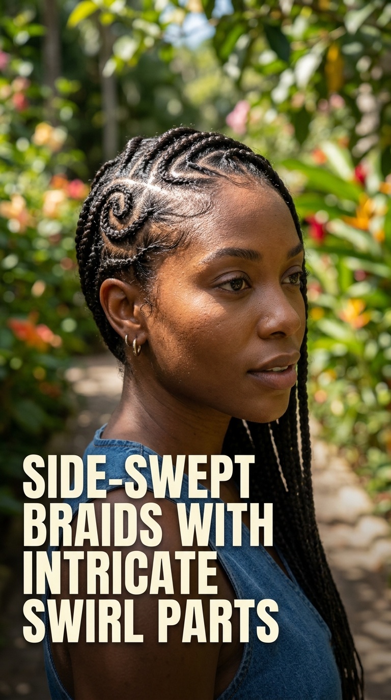 Side-Swept Braids with Intricate Swirl Parts